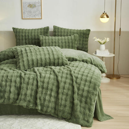 Flauschige Winterbettwäsche 155x220cm, Grün Olivgrün 3-teilig