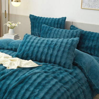 Flauschige Bettwäsche 200x200 cm Petrol Blau – Winterbettwäsche mit Fleece