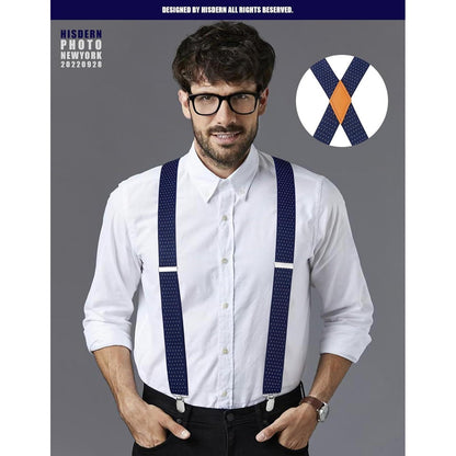 Herren Hosenträger X-Form 3,5cm Marineblau Polka Dot mit 4 Clips