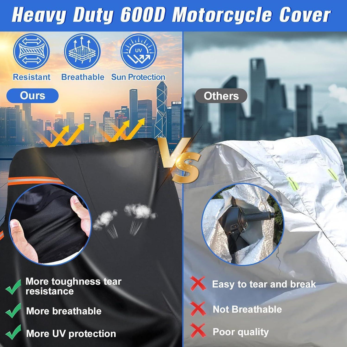Motorradabdeckung wasserdicht 600D mit Reflektoren & Tasche
