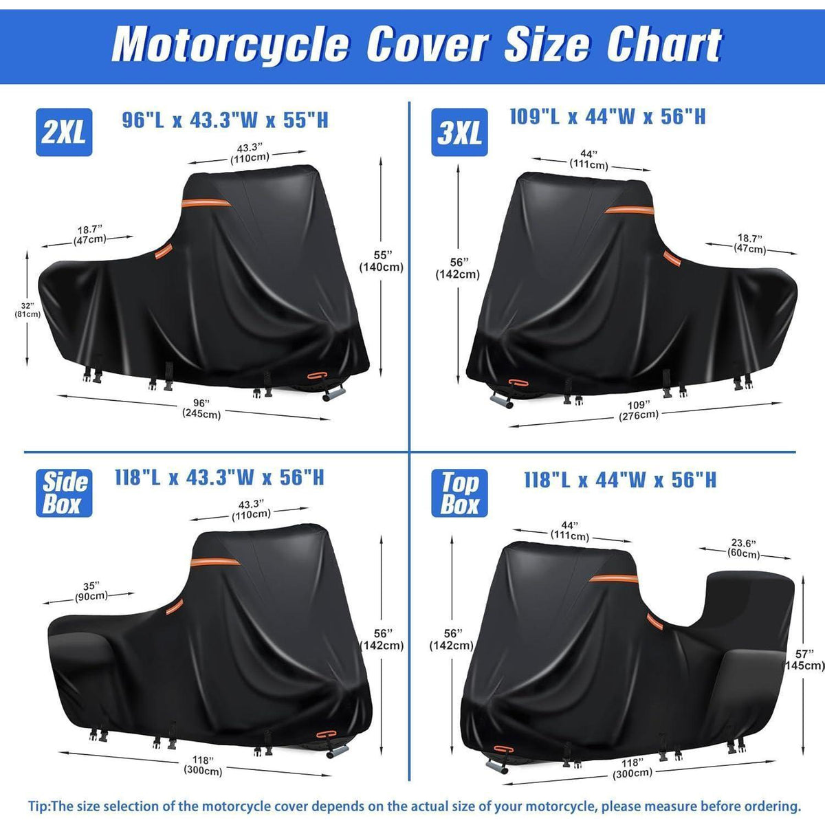 Motorradabdeckung wasserdicht 600D mit Reflektoren & Tasche
