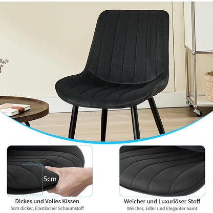 Samt Esszimmerstühle 2er Set mit Metallbeinen Schwarz