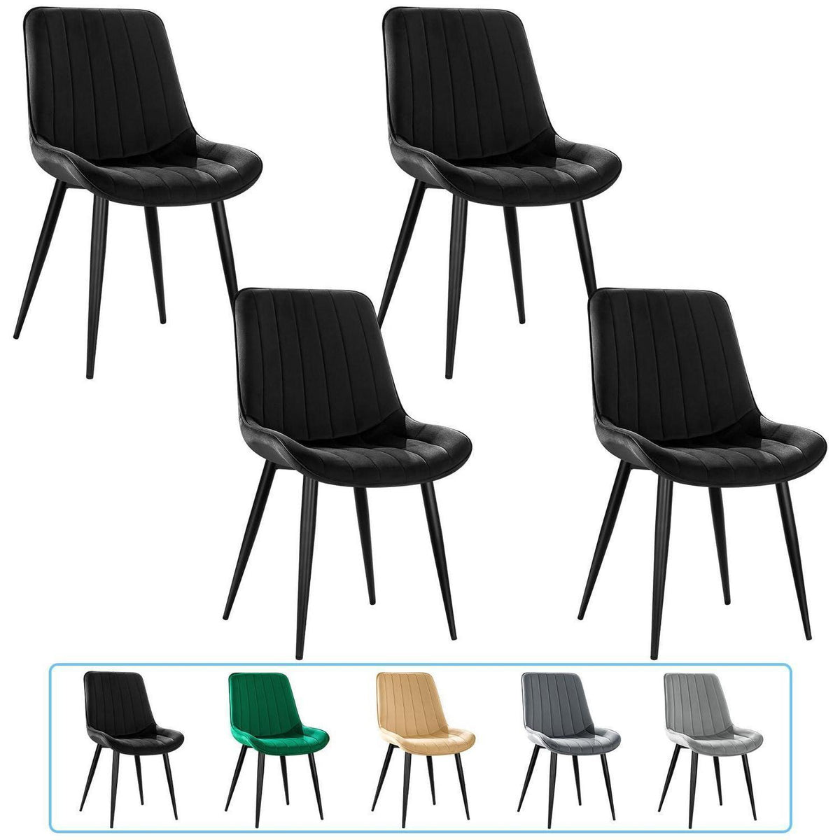 Samt Esszimmerstühle 4er Set mit Metallbeinen Schwarz