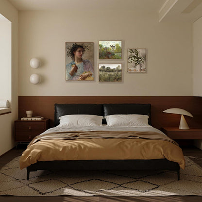 Vintage Leinwandbild mit Holzrahmen, Blumen & Zitronen