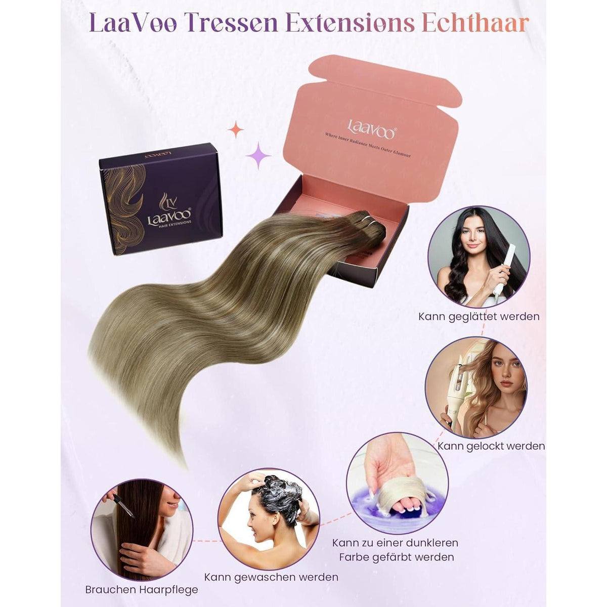 Echthaar Tressen Blayage Braun Ombre 35cm Weft Extensions