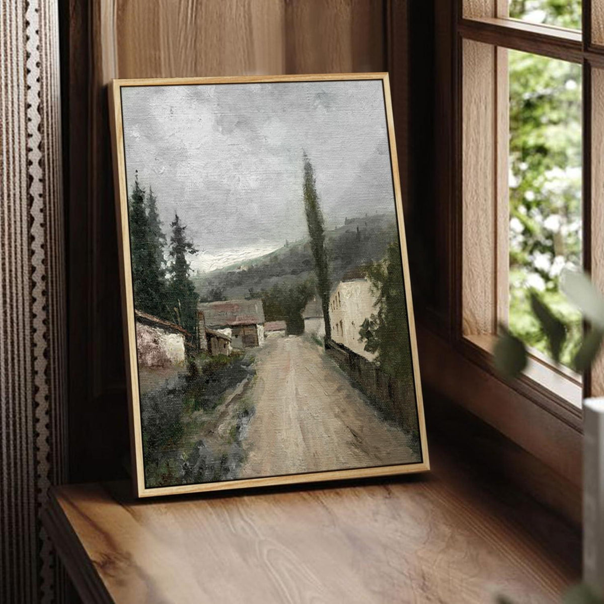 Vintage Leinwandbild mit Holzrahmen – Slowakisches Dorf 30x40 cm