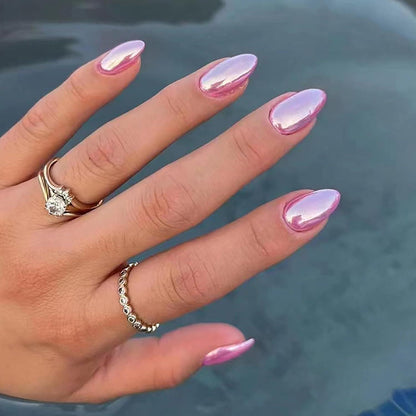 24 Stück Mandel Nägel Aufkleben Rosa Aurora French Press On Nails