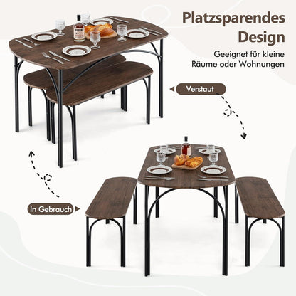 Esstisch Set 3-teilig mit Bänken – Rustikales Braun