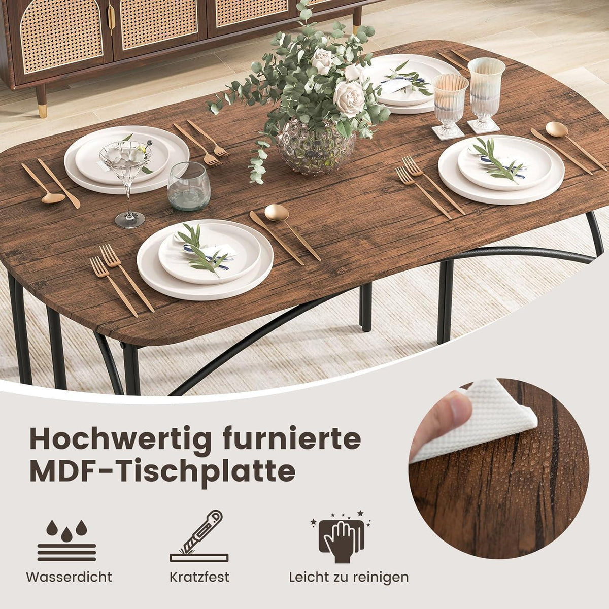 Esstisch Set 3-teilig mit Bänken – Rustikales Braun