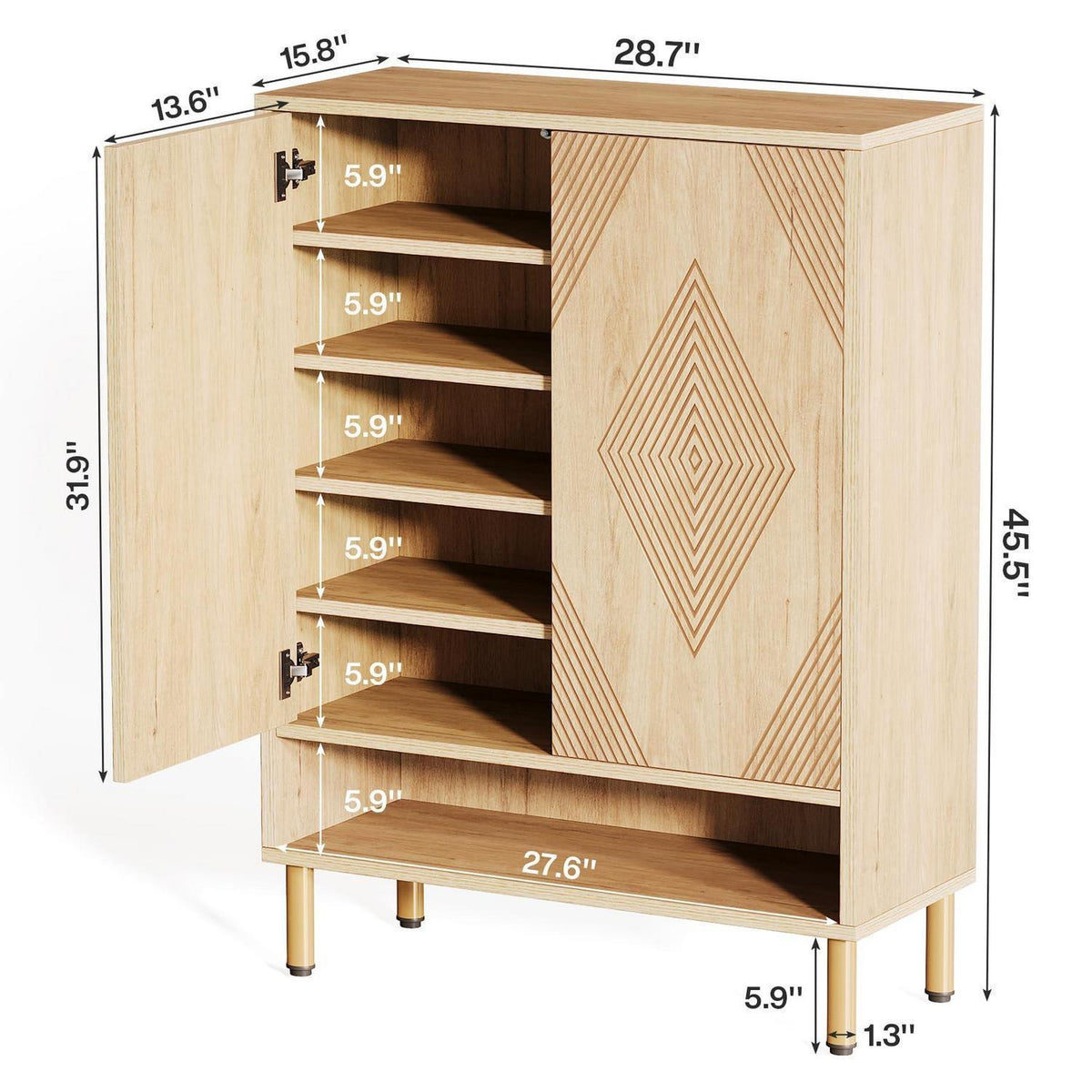 Schuhschrank mit 2 Türen & Goldrahmen – 25 Paar Schuhe