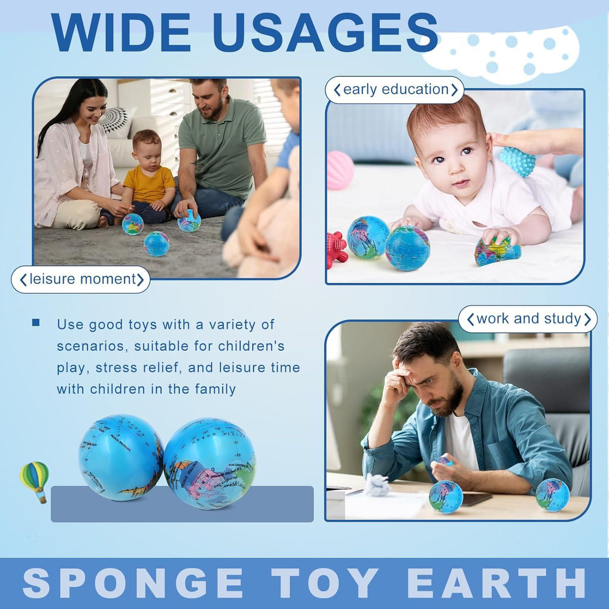 12er Set Sprinlot Antistressbälle Weltkugel 6CM Squeeze Bälle Blau