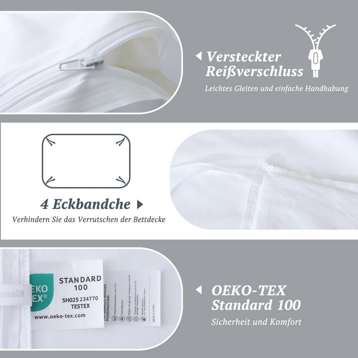 Satin Bettwäsche Set 135x200 - 4tlg. Weiß Baumwolle Luxus