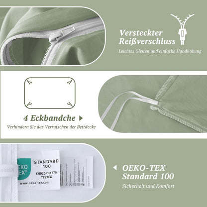 Satin Bettwäsche Set 220x240 - Salbeigrün, 3-teilig