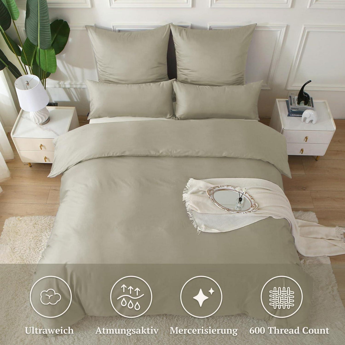 Satin Bettwäsche Set 135x200 - 4tlg. Baumwolle, Luxus