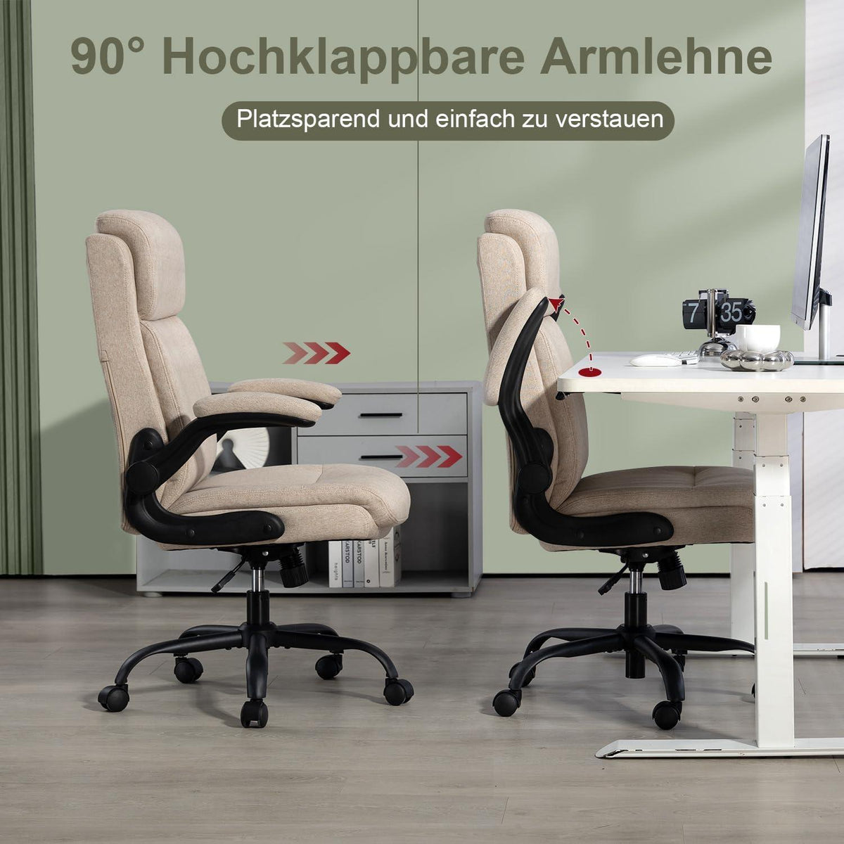 Ergonomischer Bürostuhl mit Rückenlehne Armlehne Beige 150 kg