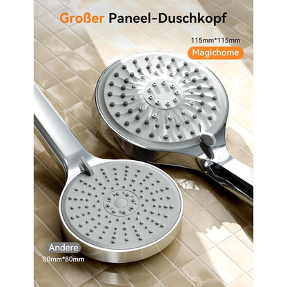 Hochdruck Duschkopf mit 5 Strahlarten und Schlauch, Grau