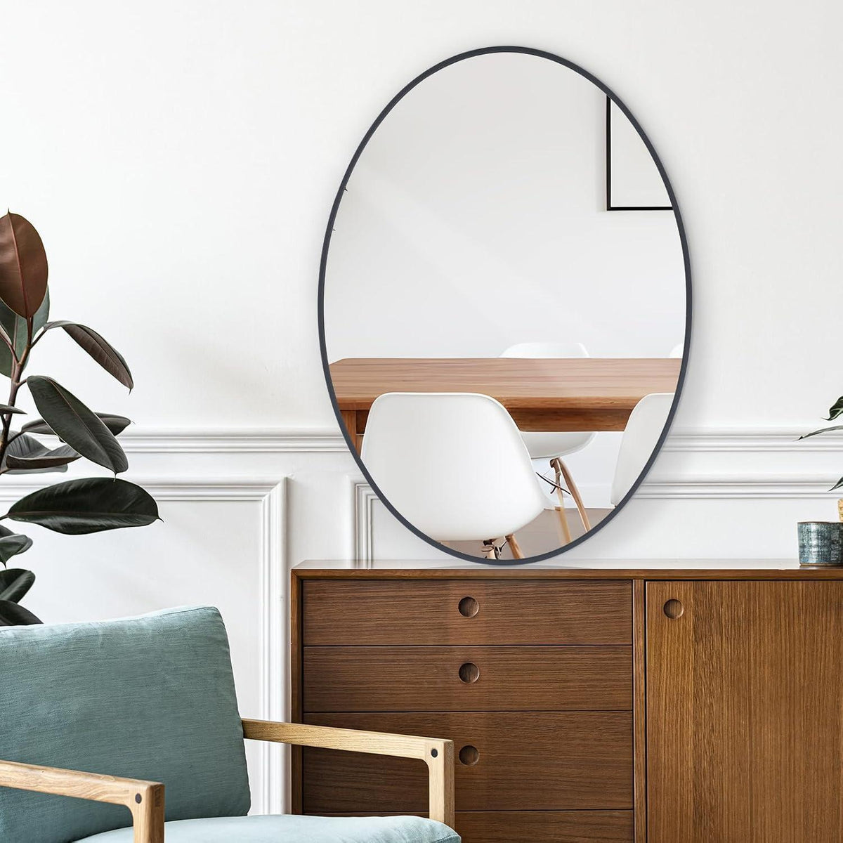 Oval Wandspiegel 51x71 cm – Moderner Badspiegel Schwarz