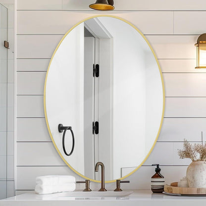 Oval Wandspiegel Gold 51x71 cm - Moderner Badspiegel für Wohnraum