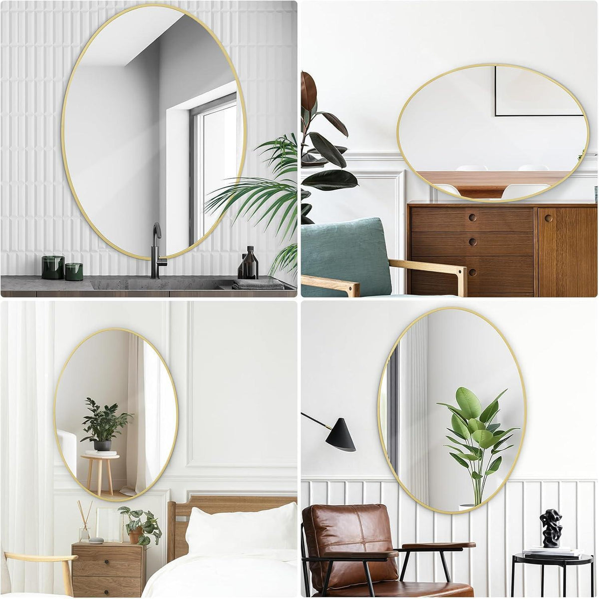 Oval Wandspiegel Gold 51x71 cm - Moderner Badspiegel für Wohnraum