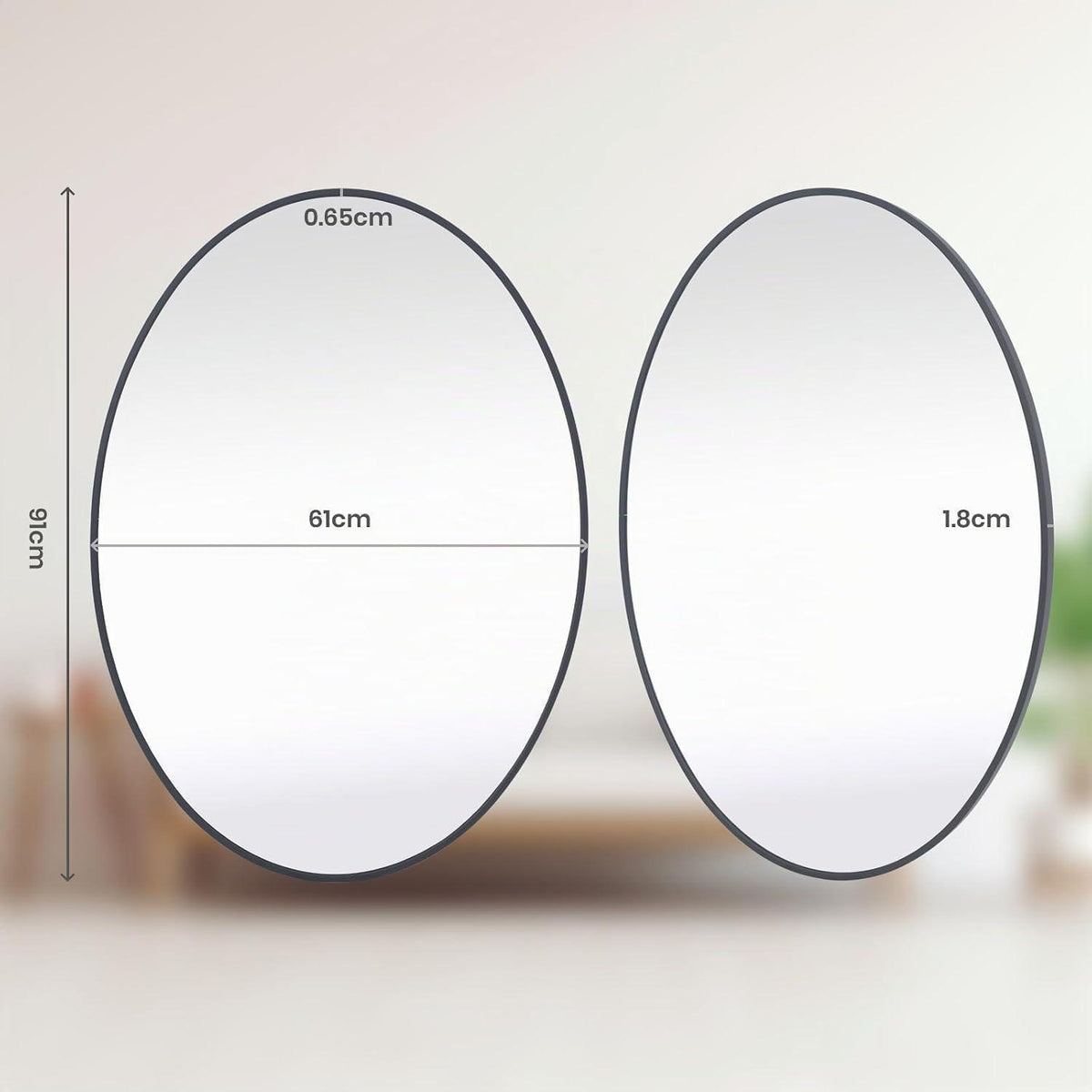 Oval Wandspiegel 61x91 cm – Moderner Badspiegel mit Aluminiumrahmen