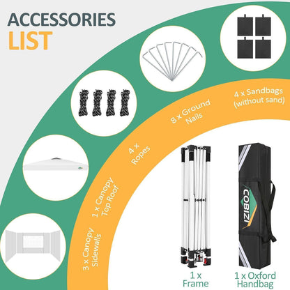 3x3m Faltpavillon Wasserdicht mit 3 Seitenteilen & Sandsäcken