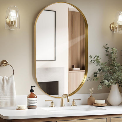 Ovaler Wandspiegel 60x90 cm – Goldener Badezimmer Spiegel Modern