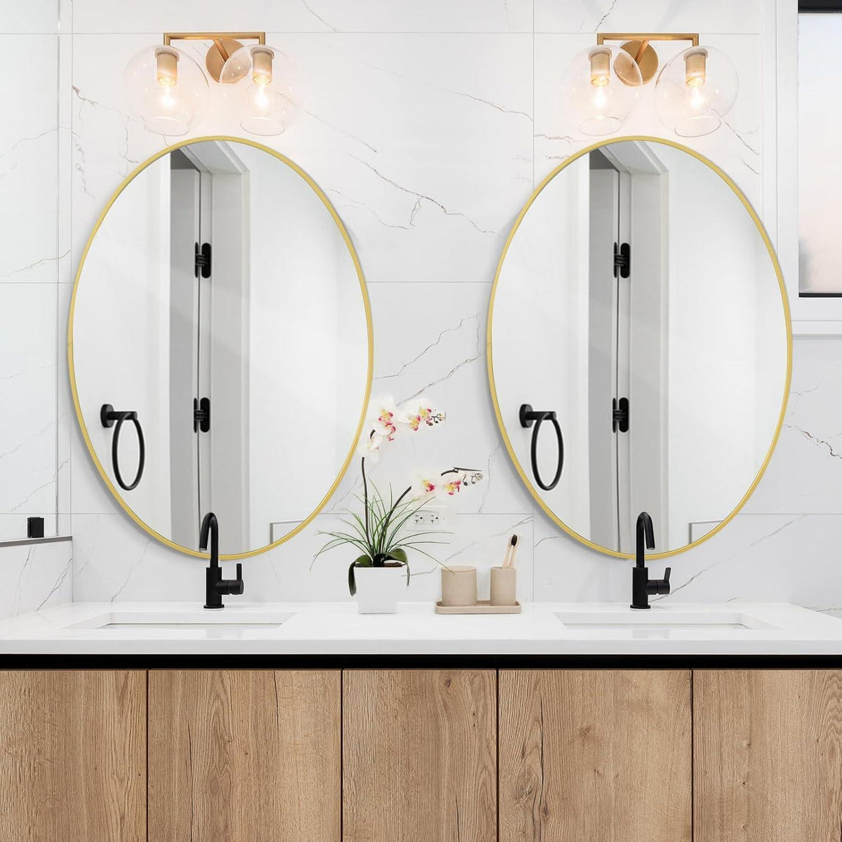 Oval Wandspiegel 61x91 cm Gold – Moderner Badezimmer Spiegel