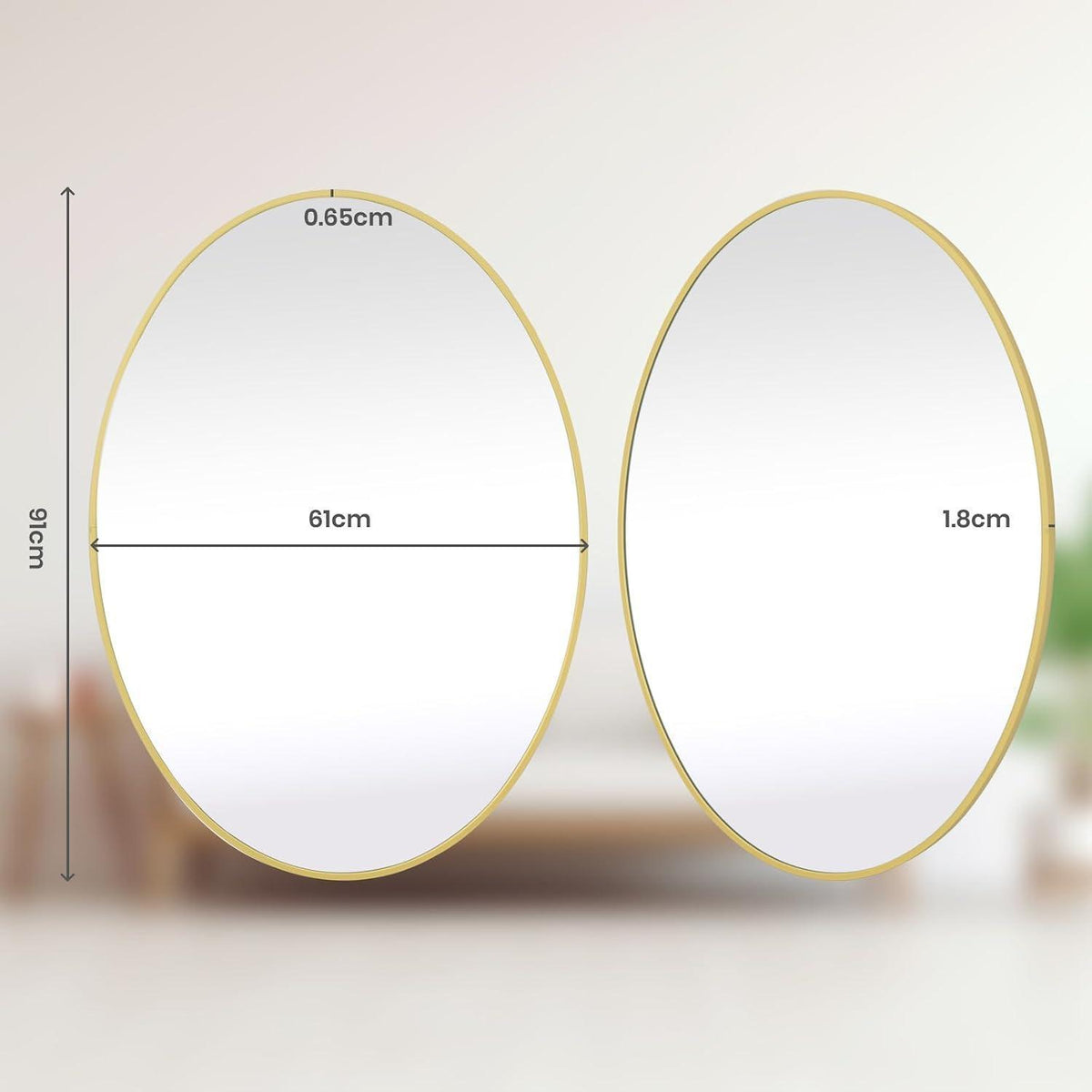Oval Wandspiegel 61x91 cm Gold – Moderner Badezimmer Spiegel