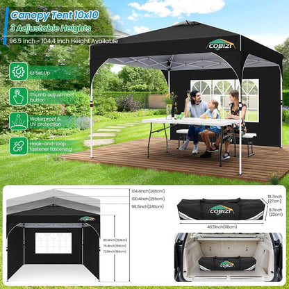 Faltpavillon 3x3m Wasserdicht Stabil UV Schutz 50+ mit Seitenwänden Schwarz