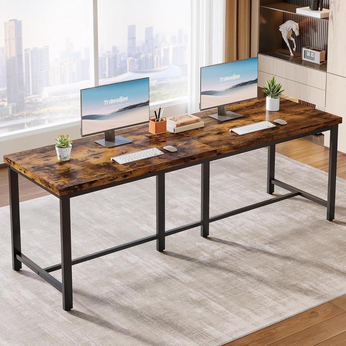 Extralanger Doppelschreibtisch 200cm – Industrie-Design für Homeoffice