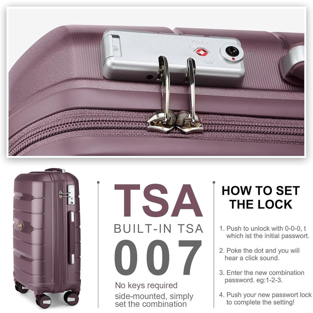 Kabinenkoffer Lila Erweiterbar mit TSA-Schloss 55cm