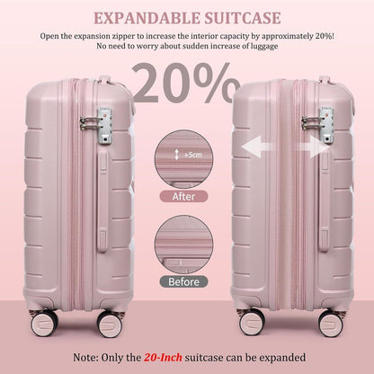 Rosa Handgepäckkoffer Trolley Erweiterbar mit TSA-Schloss 55cm