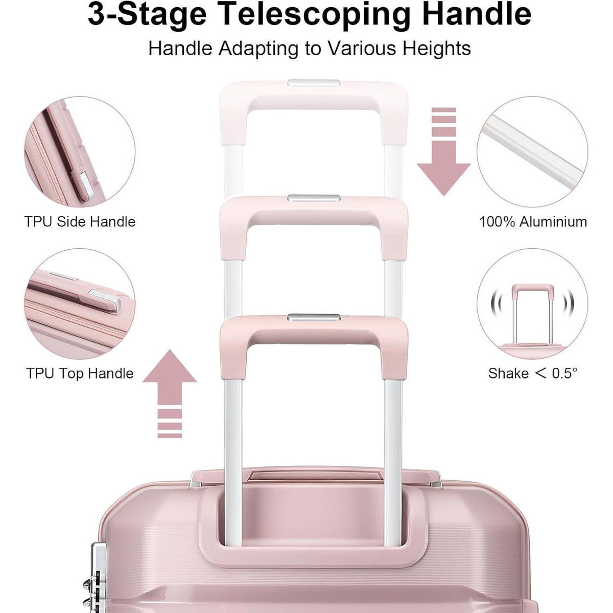 Rosa Handgepäckkoffer Trolley Erweiterbar mit TSA-Schloss 55cm
