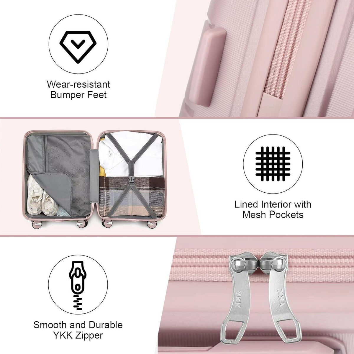 Rosa Handgepäckkoffer Trolley Erweiterbar mit TSA-Schloss 55cm