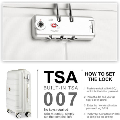 Kabinenkoffer Trolley 55cm Erweiterbar mit TSA-Schloss Weiß