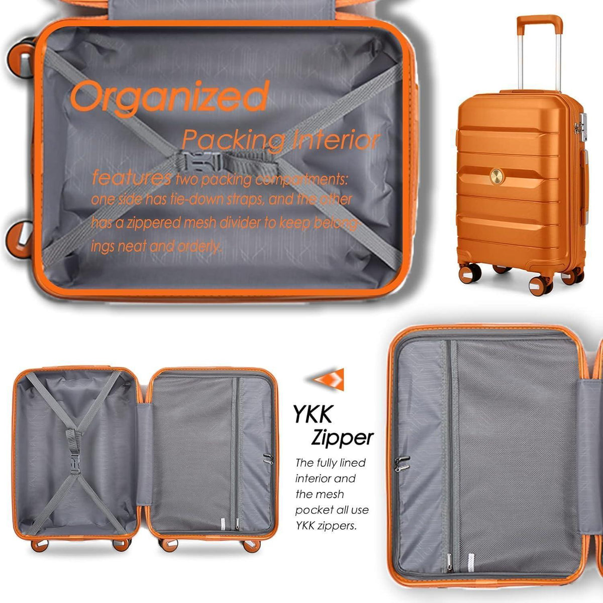 Hartschalenkoffer Set 4tlg. – Orange Reisekoffer mit TSA-Schloss