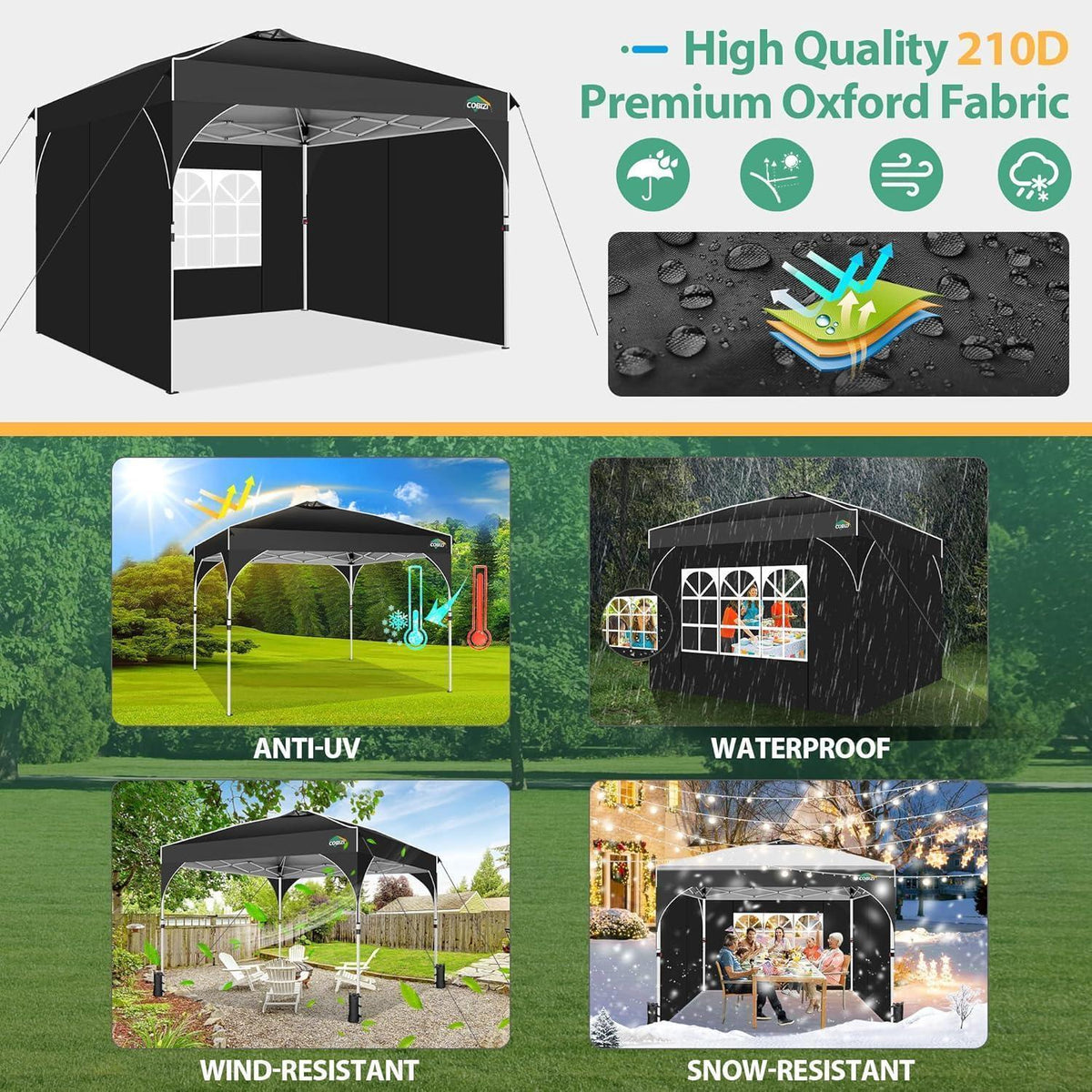 3x3m Faltpavillon wasserdicht mit 3 Seitenteilen & Zubehör