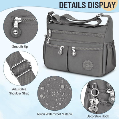TEUEN Damen Crossbody Bag Wasserdicht Nylon Umhängetasche Groß Fächer