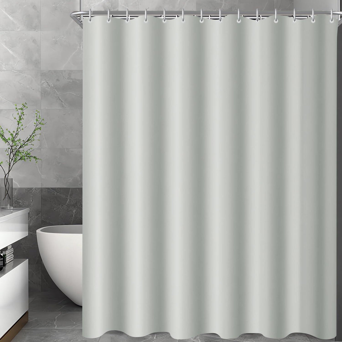 Duschvorhang Grau 200x220cm Textil Wasserabweisend Beschwerter Saum