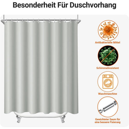 Duschvorhang Grau 200x220cm Textil Wasserabweisend Beschwerter Saum
