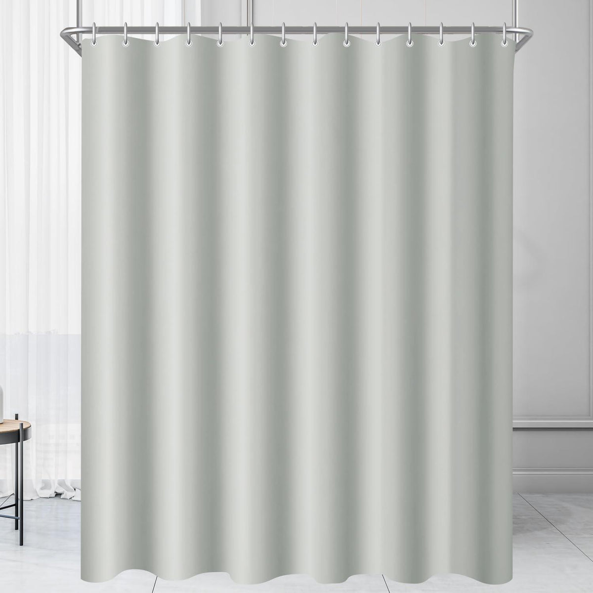 Duschvorhang Grau 200x220cm Textil Wasserabweisend Beschwerter Saum