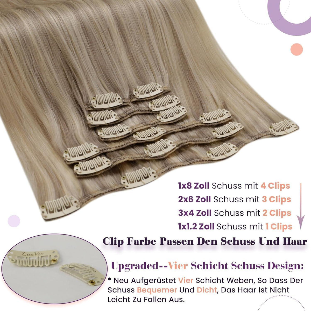 Echthaar Clip-in Extensions Blond Highlights 40cm