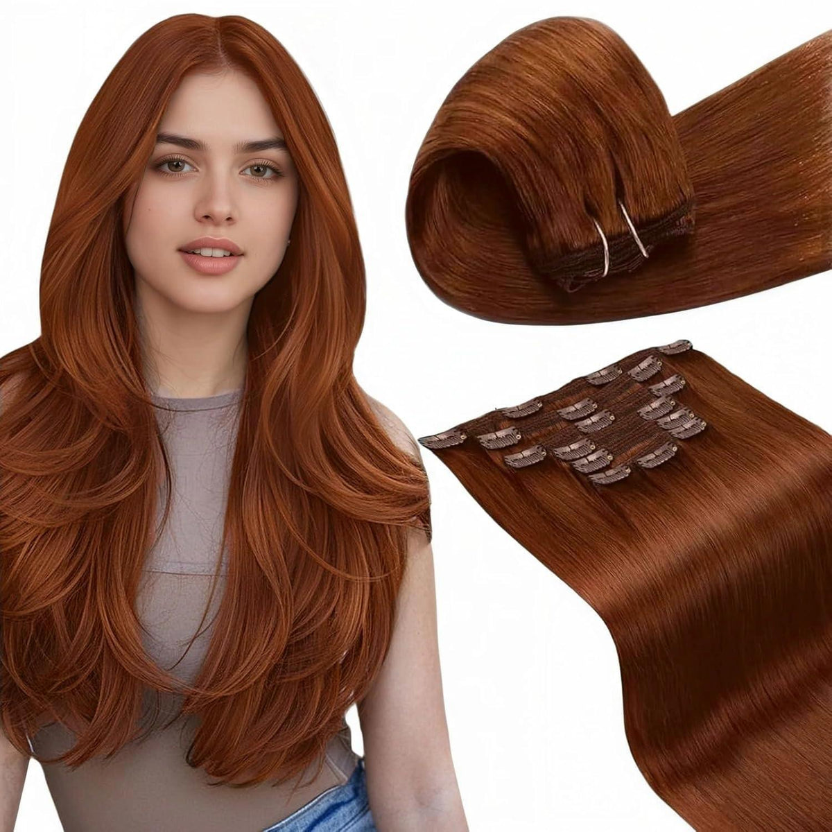 Rote Echthaar Clip-In Extensions 55cm – Volumenset