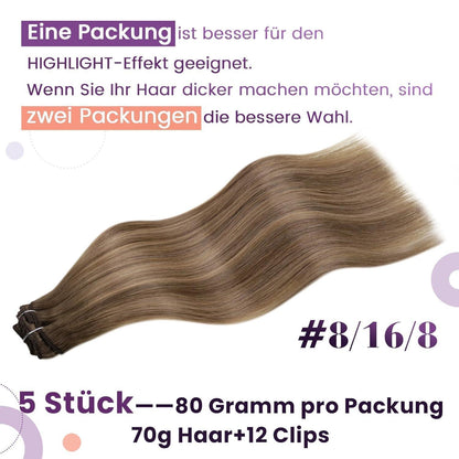 Echthaar Clip-in Extensions Braun Balayage 50cm