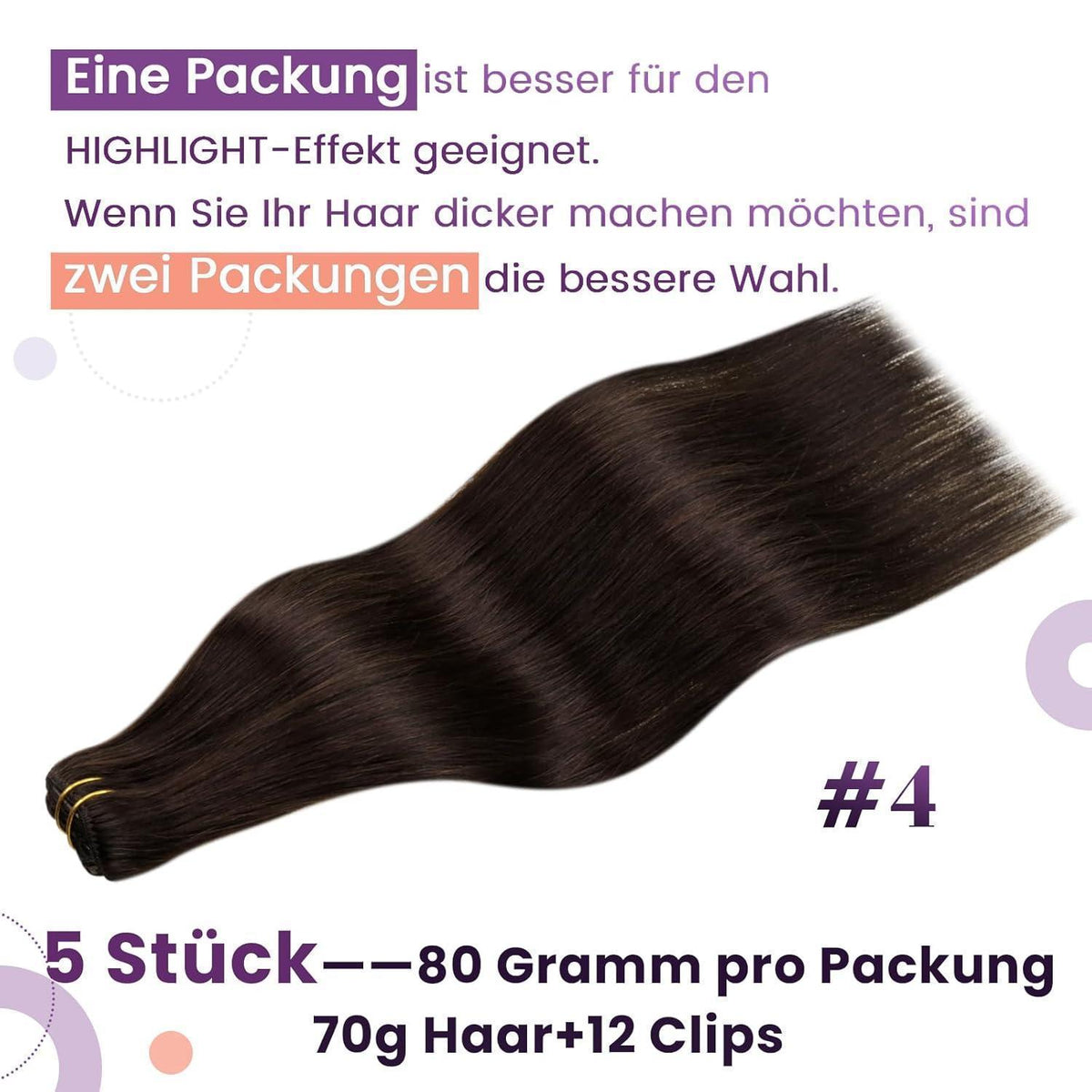 Echthaar Clip Extensions Braun 40cm - 5 Stück