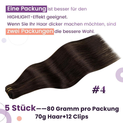 Echthaar Clip Extensions Braun 40cm - 5 Stück