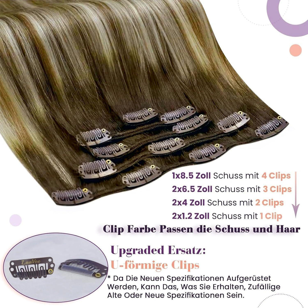 Echthaar Clip-in Extensions Ombre Braun-Blond 40cm