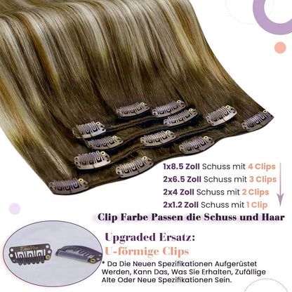 Echthaar Clip-in Extensions Ombre Braun-Blond 40cm