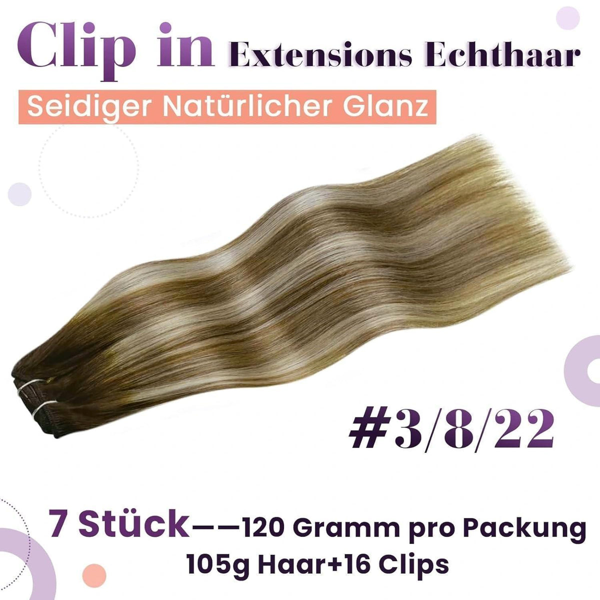 Echthaar Clip-in Extensions Ombre Braun-Blond 40cm
