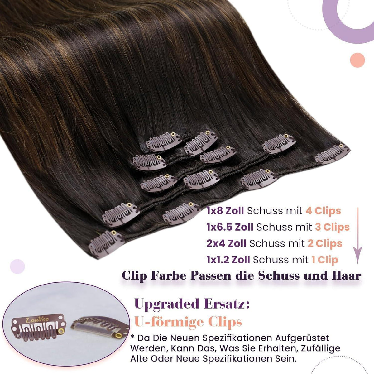 Clip-in Echthaar Extensions Braun 50cm - 5er Set